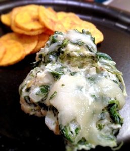 Paleo Hot Spinach and Artichoke Dip with Plantain Chips